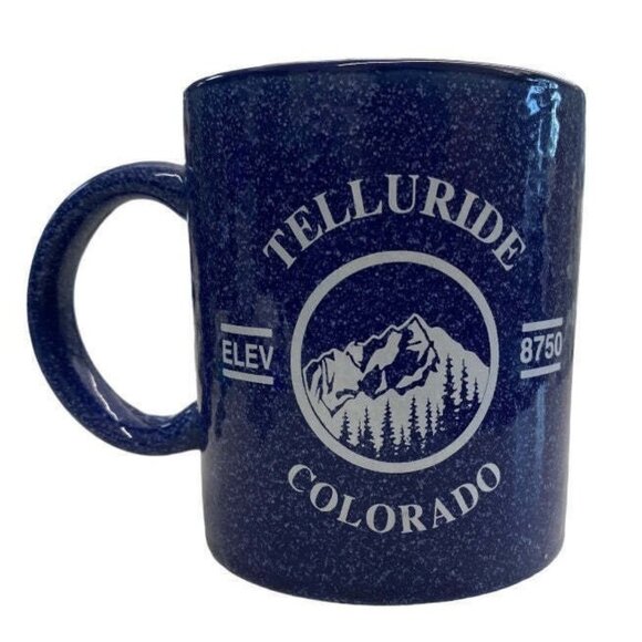 Telluride Colorado Speckled Ceramic Mug 8750 Elevation Blue 12 Oz Campfire Style - Picture 1 of 5